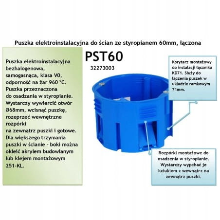 Puszka do dociepleń i systemów docieplających, do ścian PST6 02
